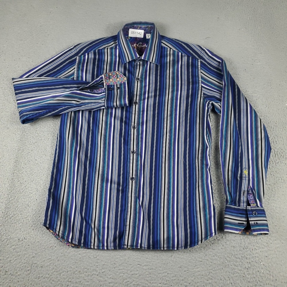 Robert Graham Shirt Mens Size Small Blue Striped Casual Button Up Long Sleeve *